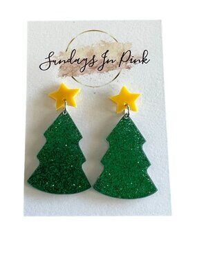 CHRISTMAS Tree Glitter Holiday Drop Earrings NEW